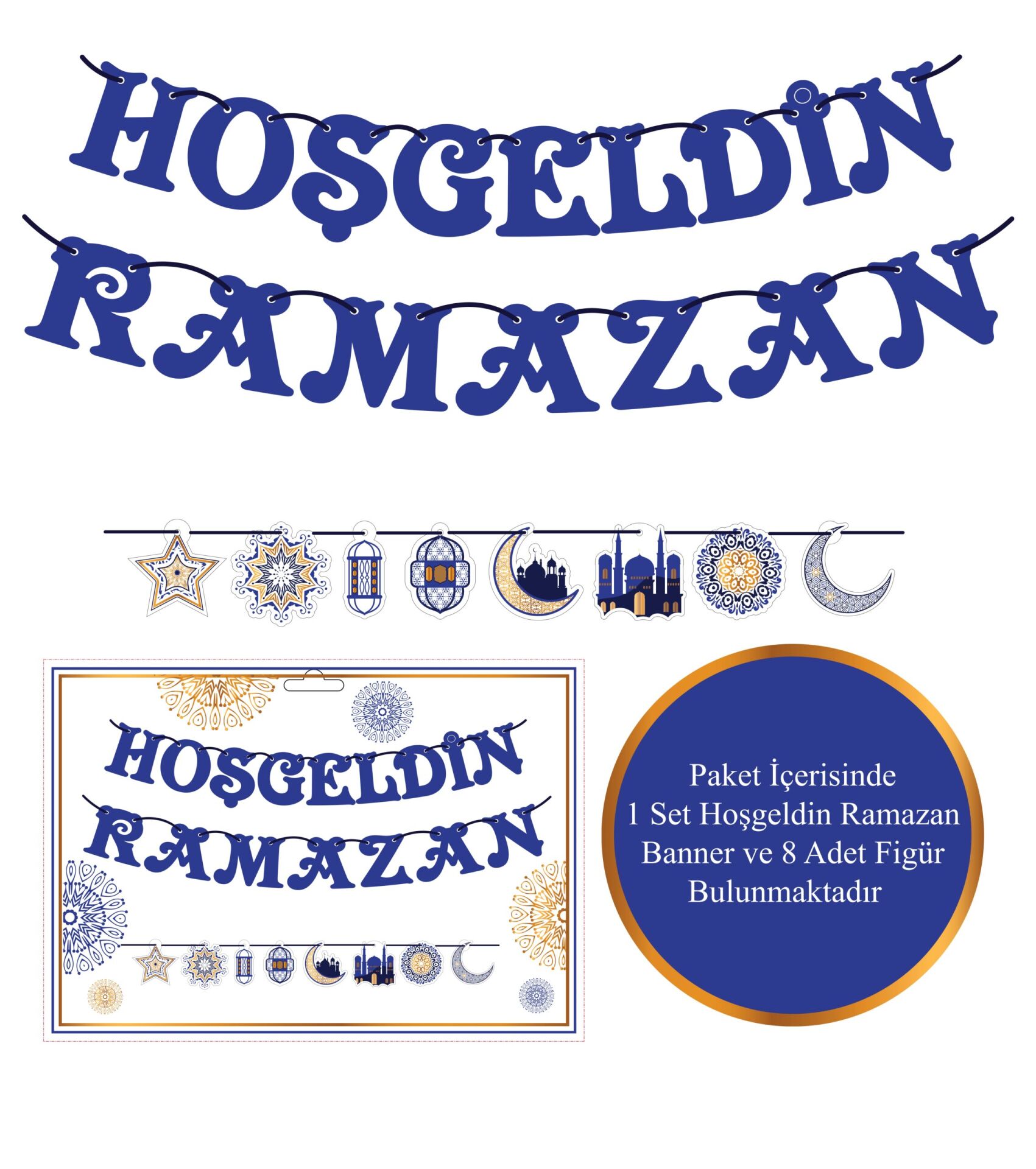 Toptan Lacivert Hoşgeldin Ramazan ve Figür Dekor Banner Set